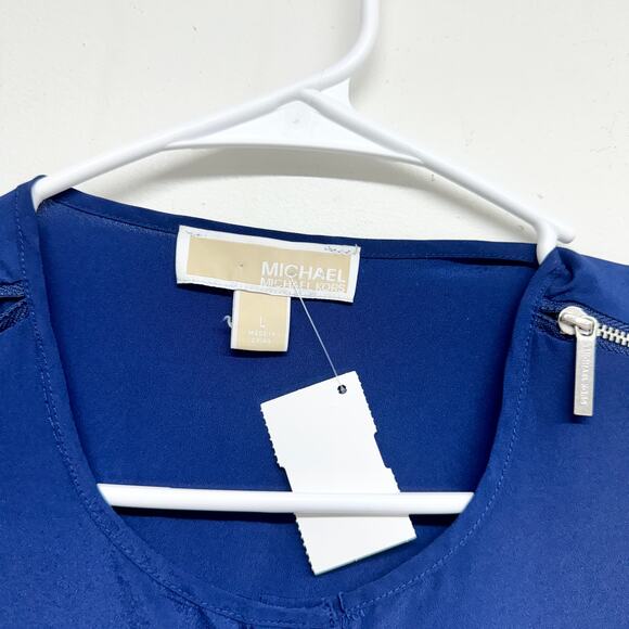 Michael Michael Kors Women Gold Zipper Shoulder Blue Tank Top Size Large - Picture 2 of 3